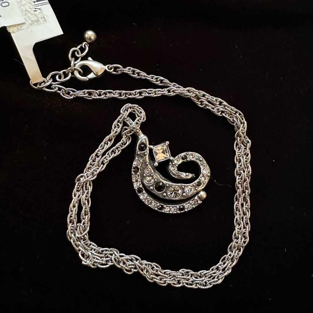 Nwt Patricia Locke Pendant Necklace Silver With Black And Clear Crystals